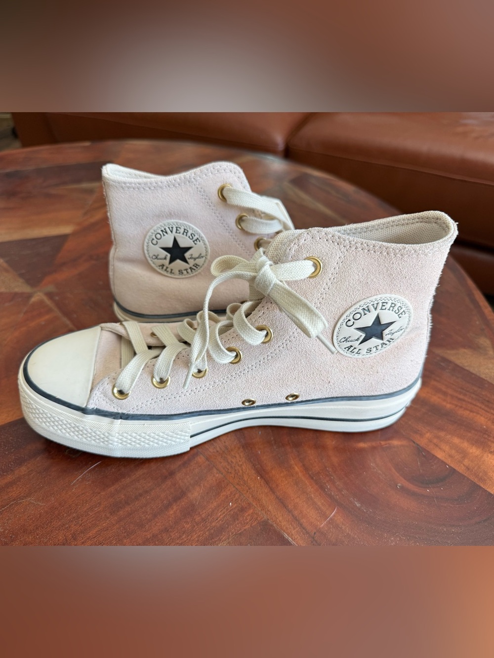 Converse pink suede high top sneakers :: size 8